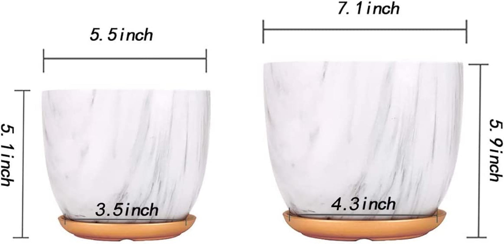 7 Inch Plant Pot with Drainage and Saucer, 5.5 Inch Ceramic Planters Indoor Plants, Marble Flower Pot Outdoor, Indoor Pots for Plants (7"+5.5" Plant Pot and Gold Saucers Included)